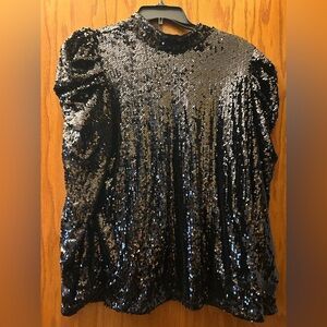Black sequin mock neck top